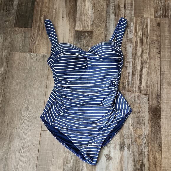 Nip Tuck Swim Womens Blue & White Striped One Piece Swimsuit Size SM Padded - Picture 1 of 7